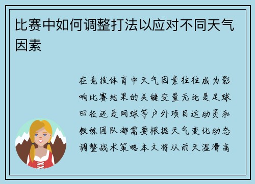 比赛中如何调整打法以应对不同天气因素