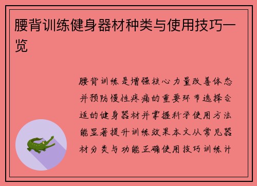 腰背训练健身器材种类与使用技巧一览